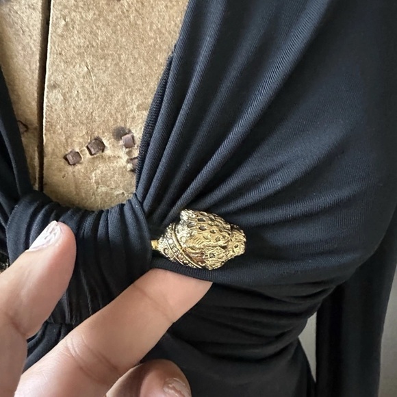 Vintage iconic Roberto Cavalli black ruched stretch dress w/gold panther heads S - Picture 6 of 14